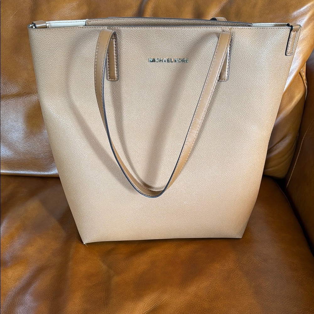 Michael Kors Tan Trapezoidal Tote with Textured Finish